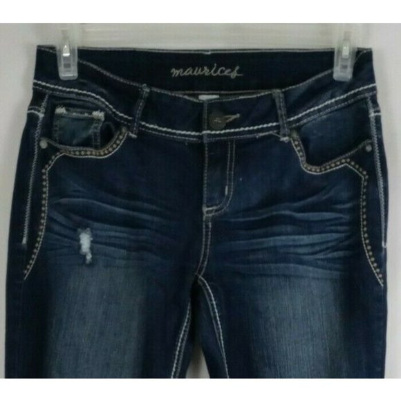 Maurices Women's Distressed Ripped Sequined Thick Stitched Bootcut Jeans Sz 7/8 - Picture 4 of 9